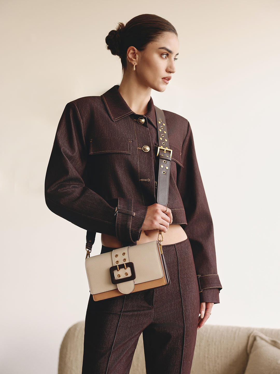 Adrianne Metal Buckle Crossbody Bag