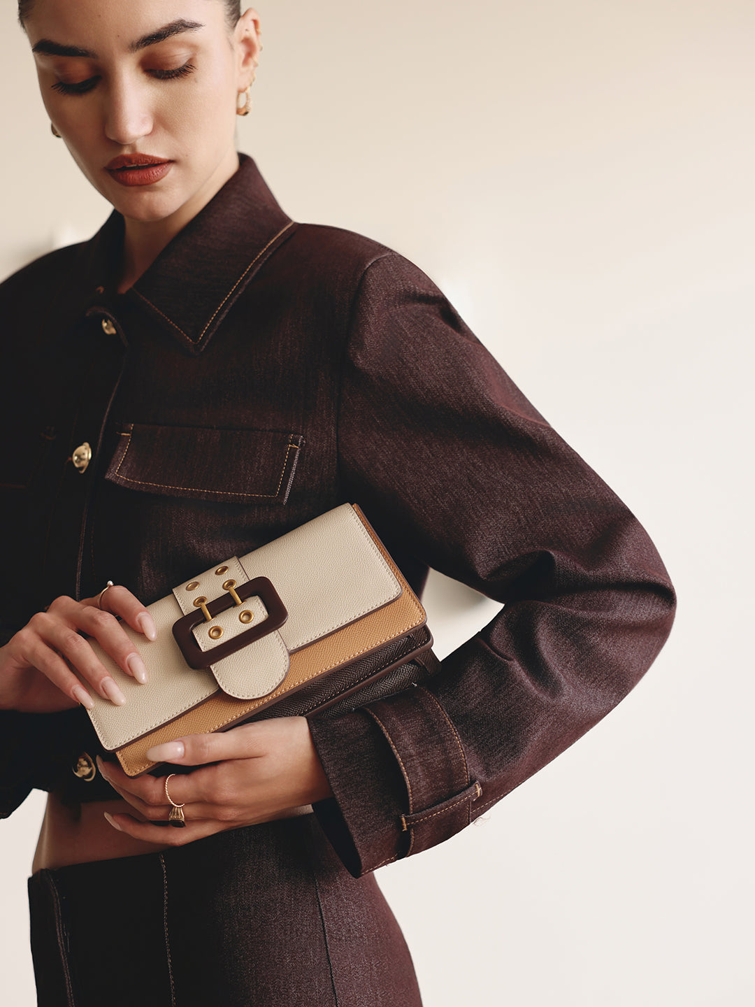 Adrianne Metal Buckle Crossbody Bag