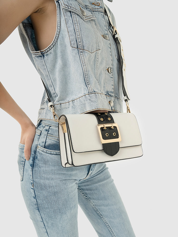 Adrianne Metal Buckle Crossbody Bag - MIRAGGIO #color_white