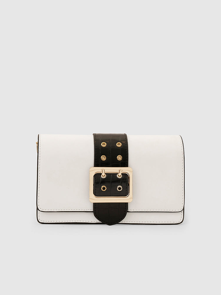 Adrianne Metal Buckle Crossbody Bag - MIRAGGIO #color_white