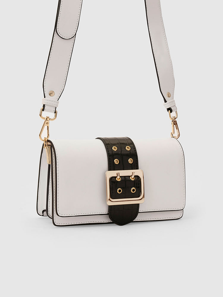 Adrianne Metal Buckle Crossbody Bag - MIRAGGIO #color_white