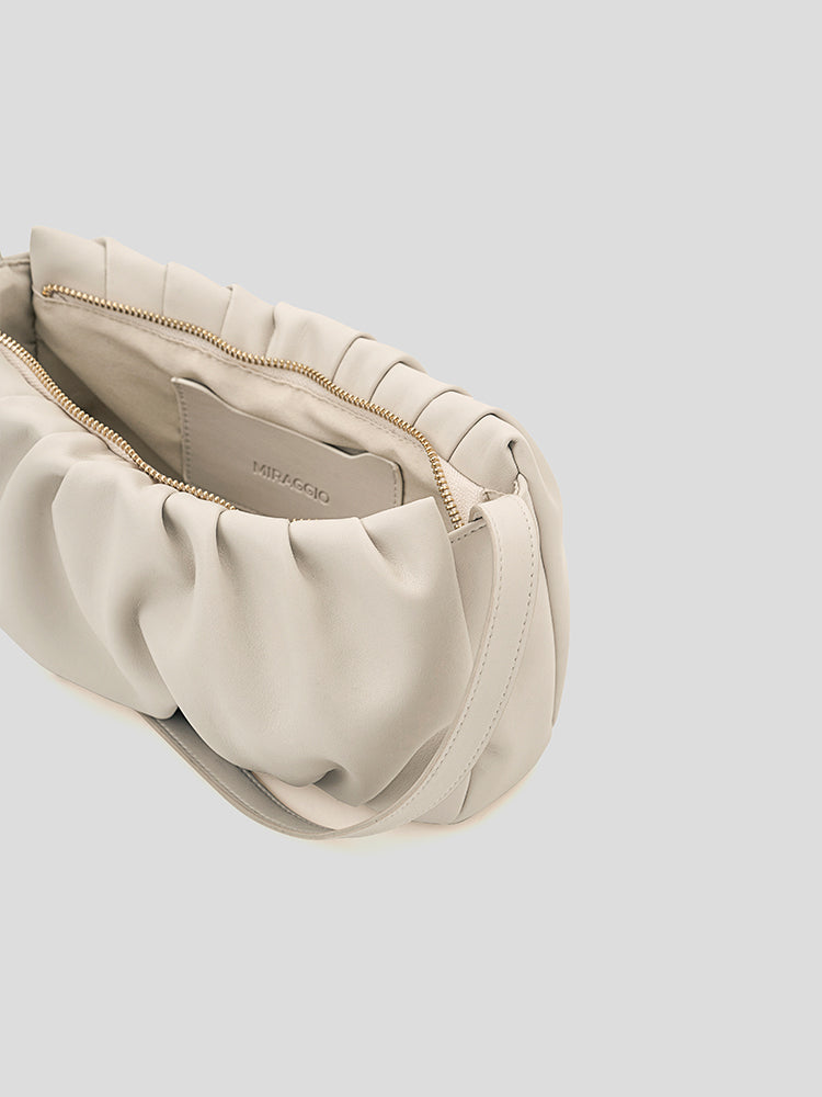 Irene Soft Gathered Shoulder Bag - MIRAGGIO #color_cream