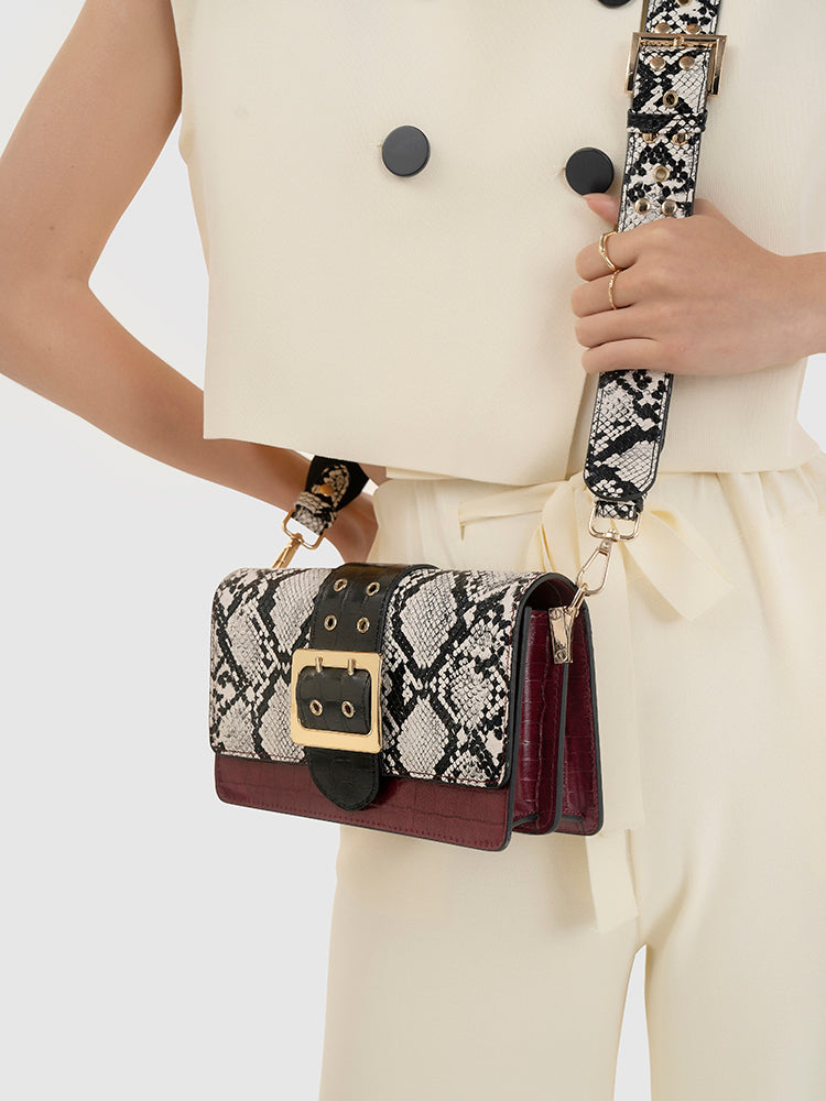 Adrianne Metal Buckle Crossbody Bag - MIRAGGIO #color_snake-print