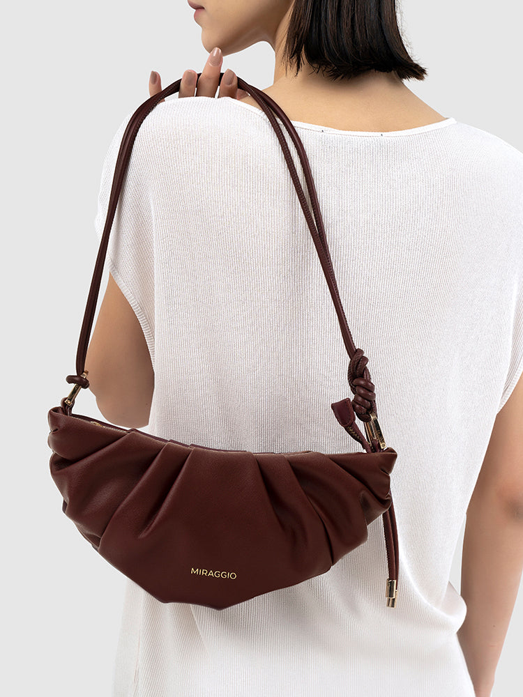 Juliette Soft-Gathered Shoulder Bag - MIRAGGIO #color_burgundy