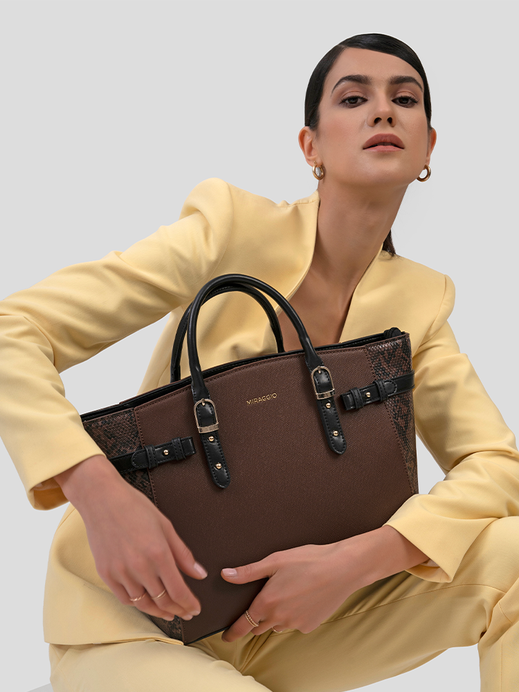 Buy Brown & White Handbags for Women by Miraggio Online