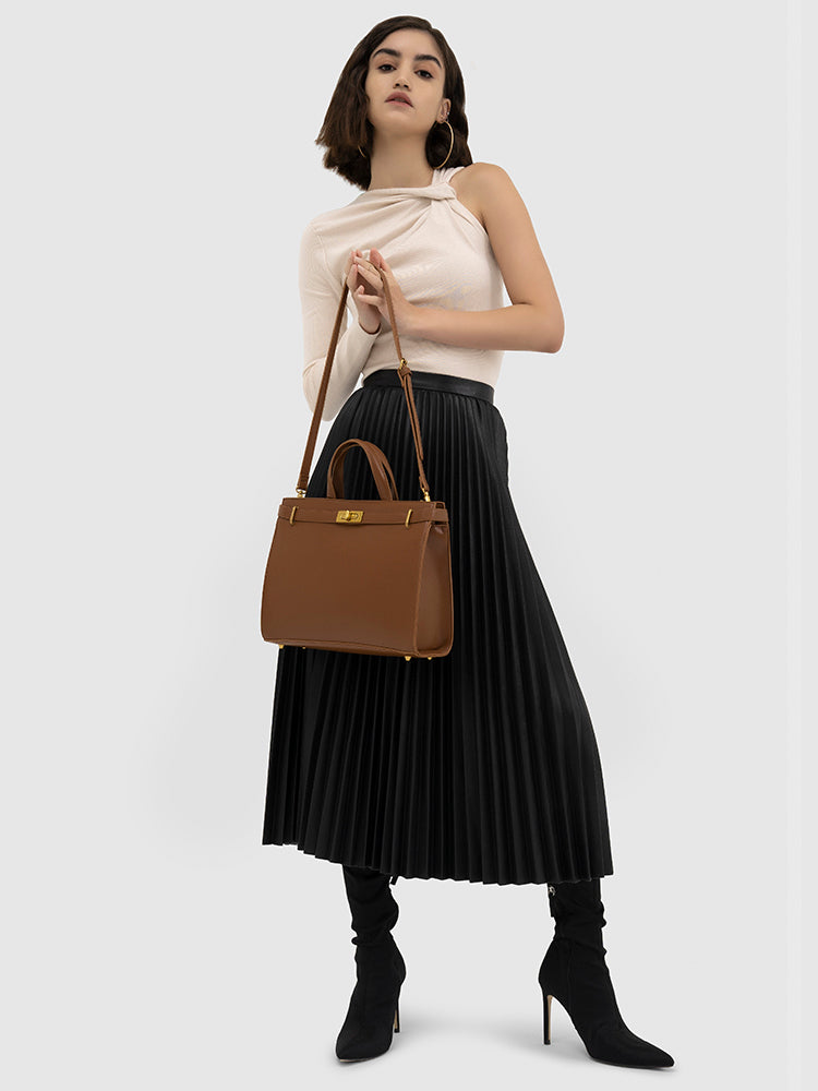 Stella Top Handle Bag - MIRAGGIO #color_caramel-brown